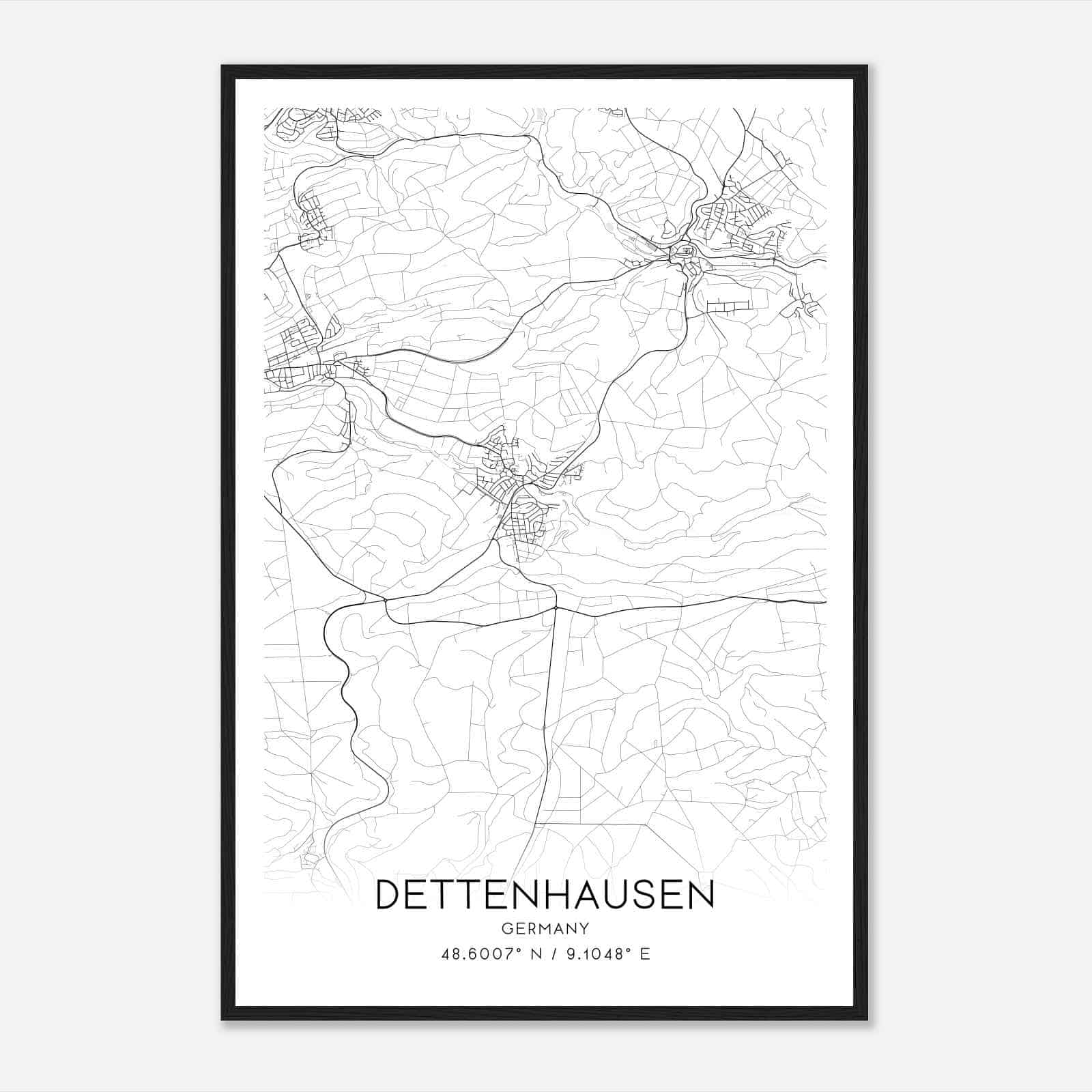 Dettenhausen Germany Map Poster, Modern Home Decor Wall Art Print