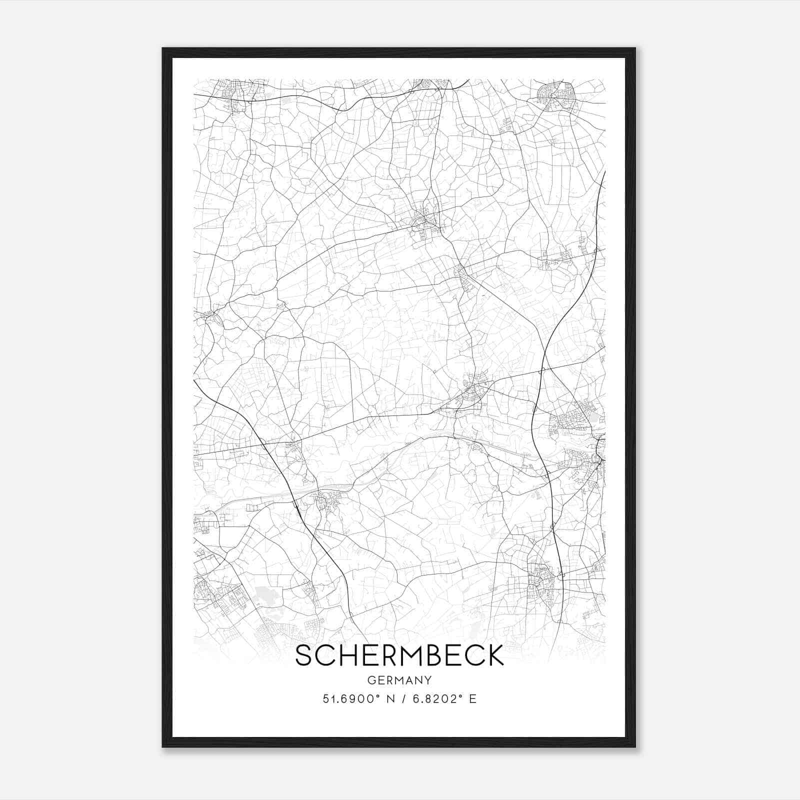 Schermbeck Germany Map Poster, Modern Home Decor Wall Art Print
