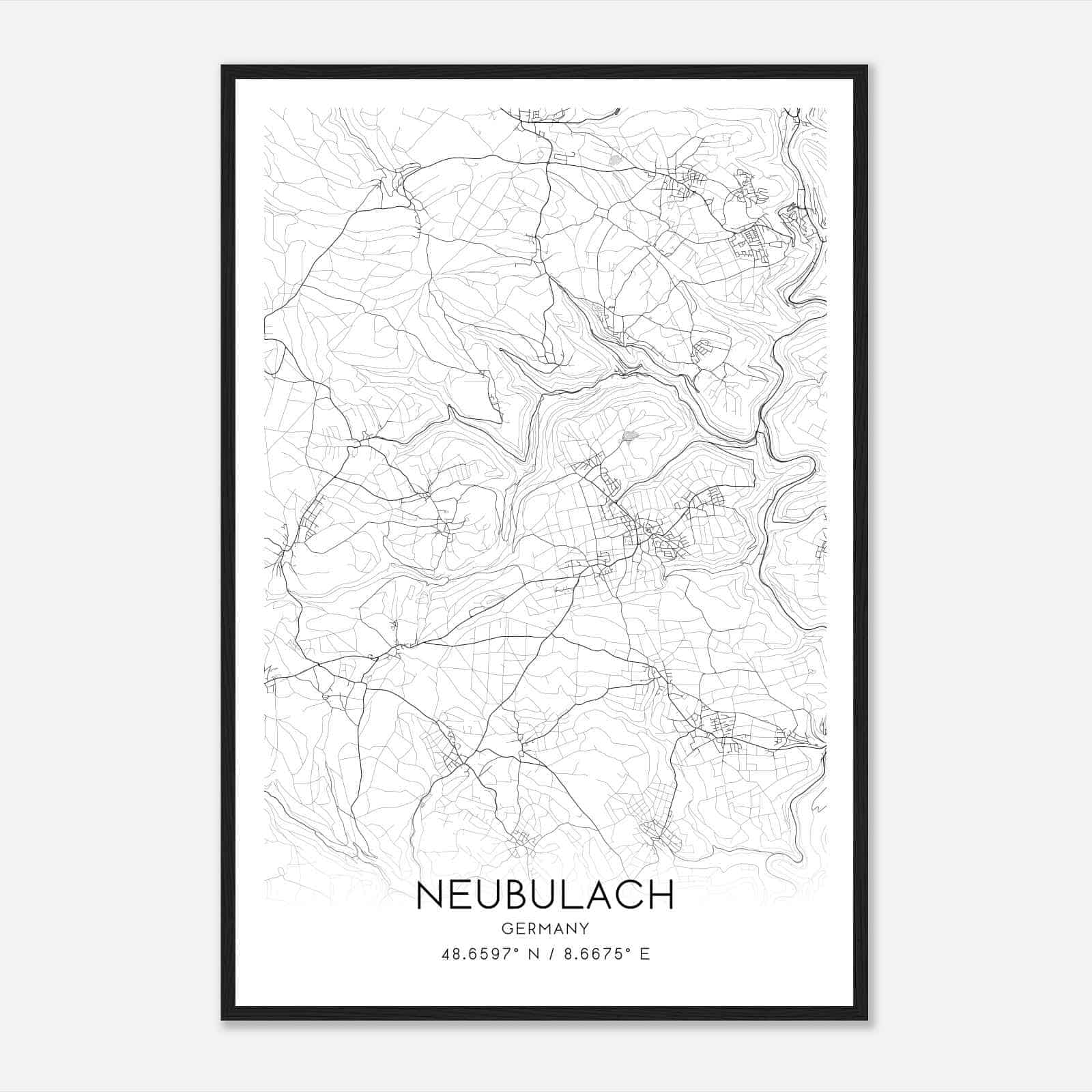 Neubulach Germany Map Poster, Modern Home Decor Wall Art Print