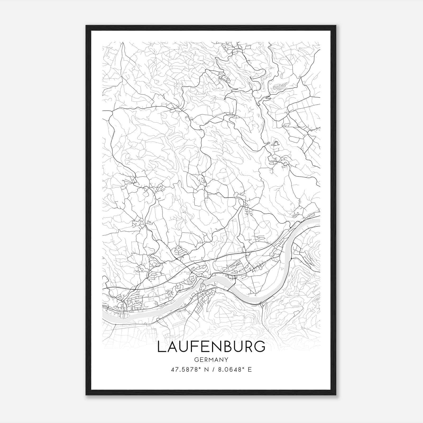 Laufenburg (Baden) Germany Map Poster, Modern Home Decor Wall Art Print