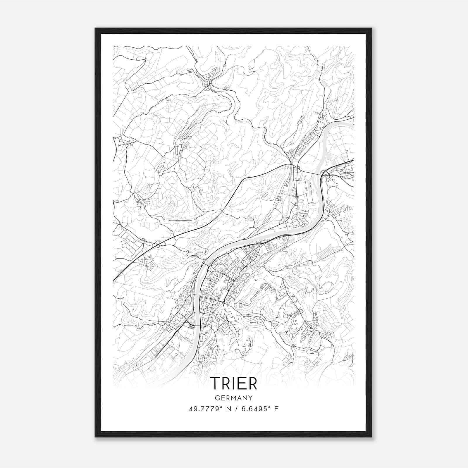 Trier Germany Map Poster, Modern Home Decor Wall Art Print