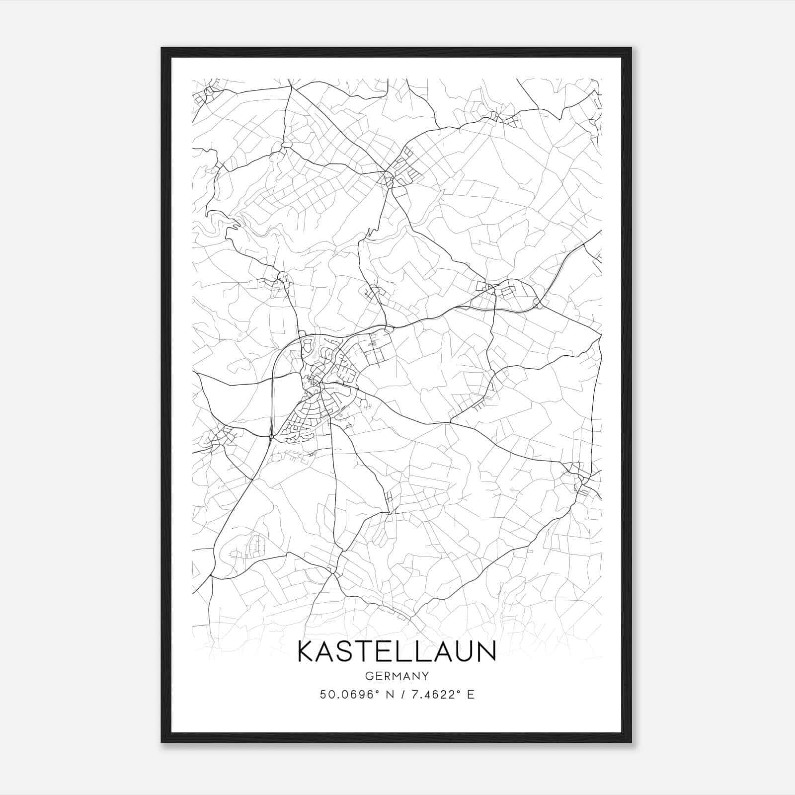Kastellaun Germany Map Poster, Modern Home Decor Wall Art Print