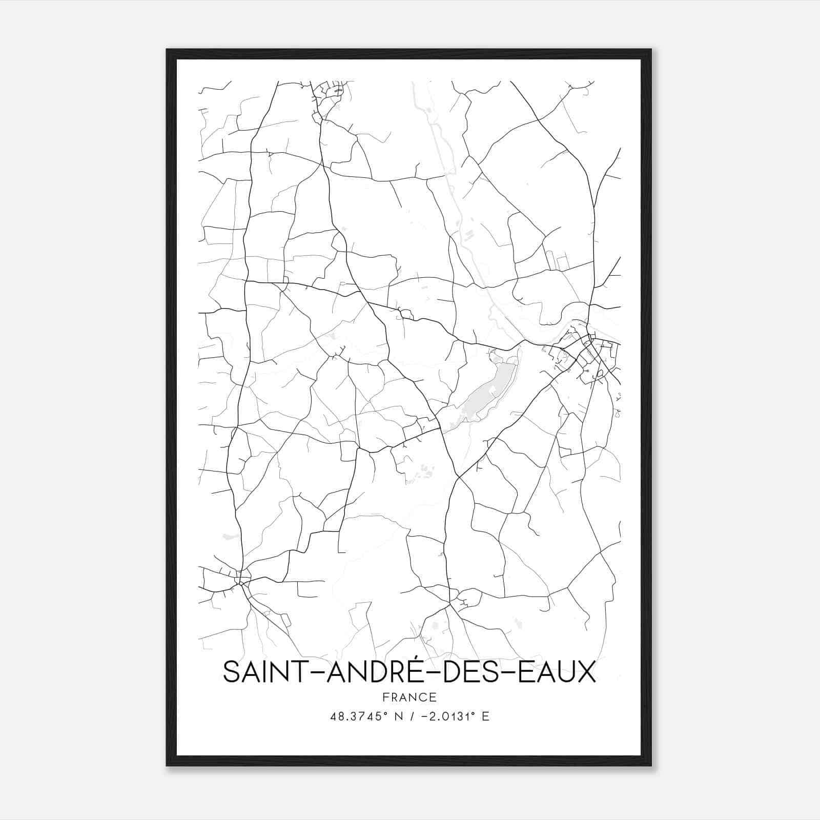 Saint-Andre-des-Eaux France Map Poster, Modern Home Decor Wall Art Print