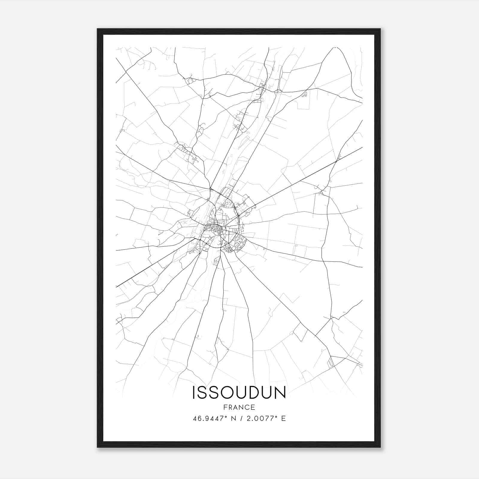Issoudun France Map Poster, Modern Home Decor Wall Art Print