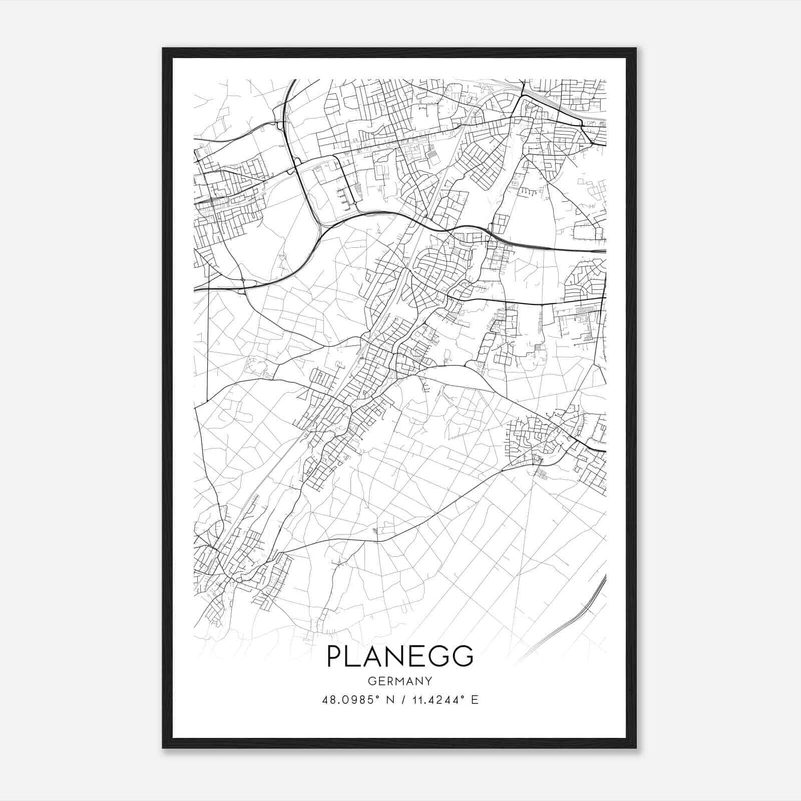Planegg Germany Map Poster, Modern Home Decor Wall Art Print