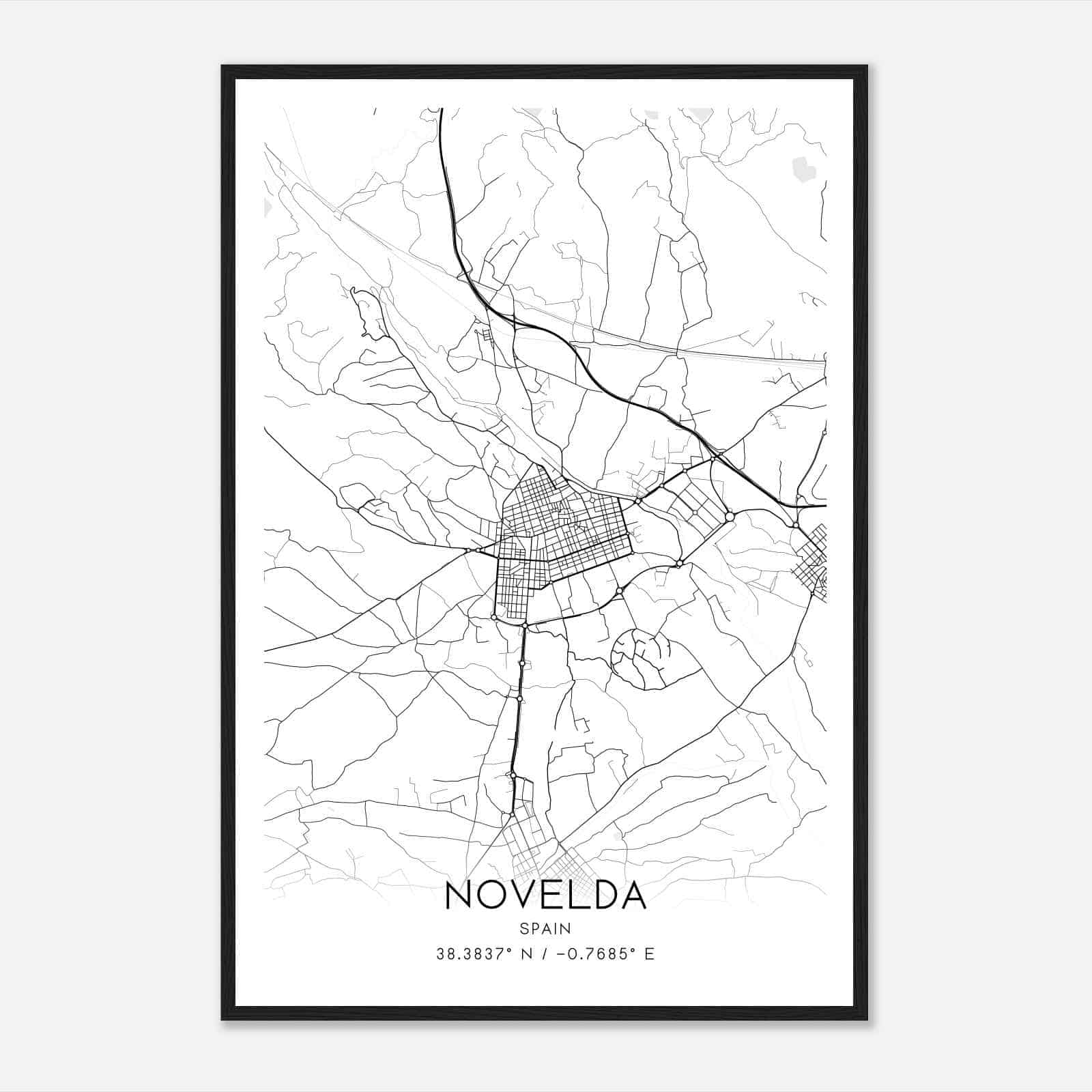 Novelda Spain Map Poster, Modern Home Decor Wall Art Print