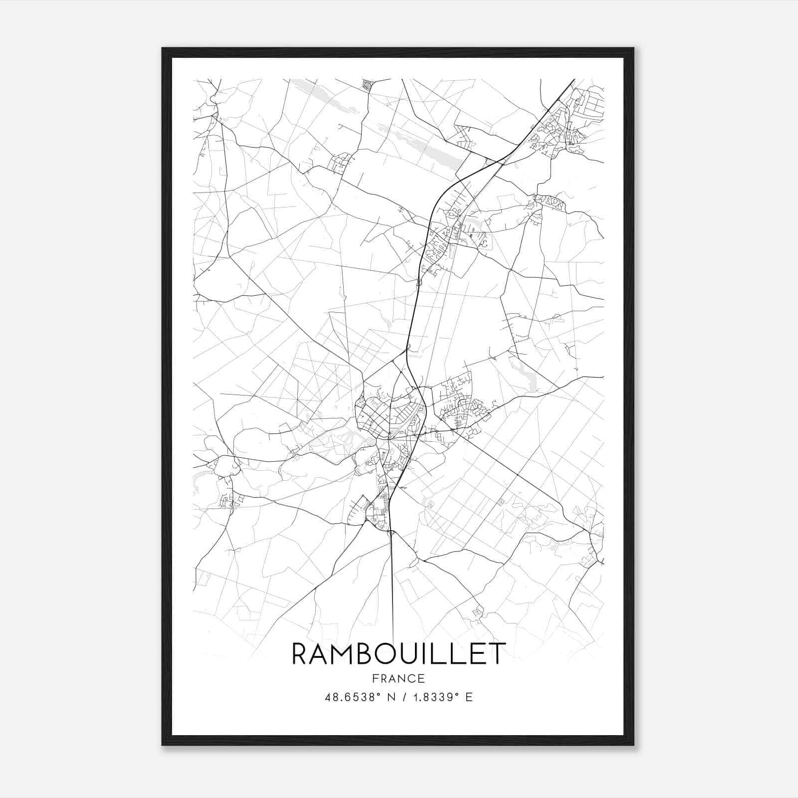 Rambouillet France Map Poster, Modern Home Decor Wall Art Print