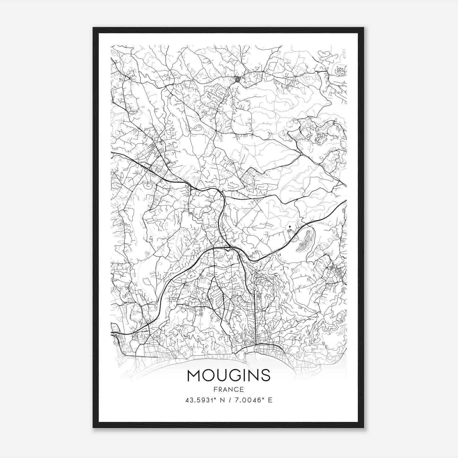 Mougins France Map Poster, Modern Home Decor Wall Art Print