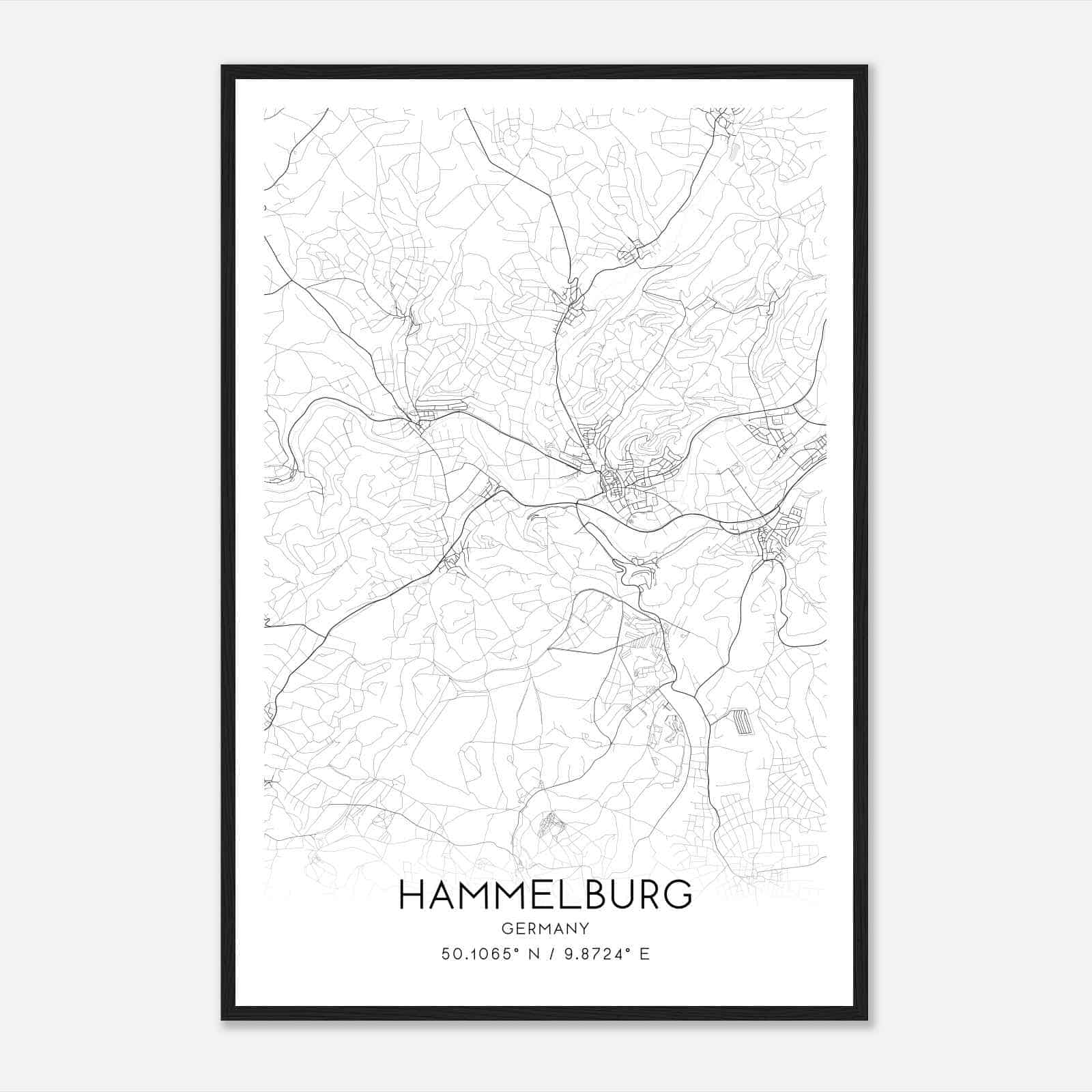 Hammelburg Germany Map Poster, Modern Home Decor Wall Art Print