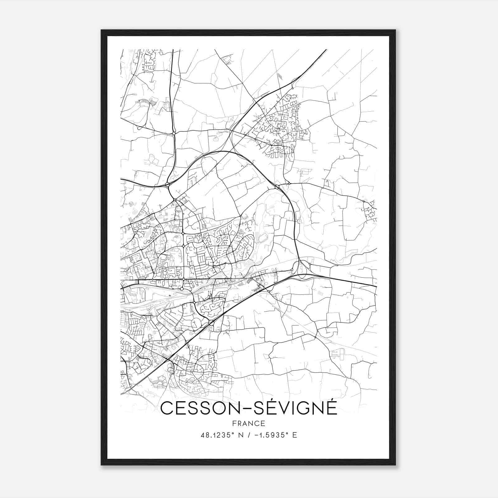 Cesson-Sevigne France Map Poster, Modern Home Decor Wall Art Print