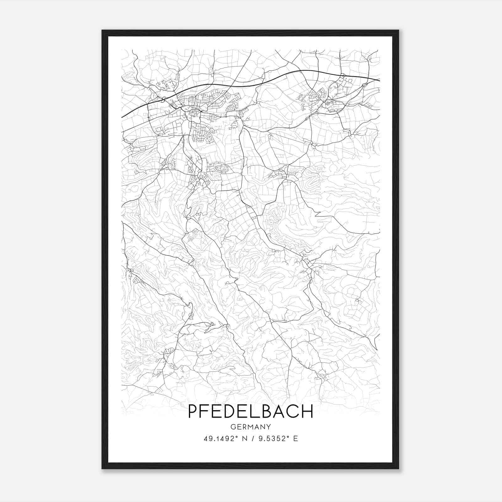 Pfedelbach Germany Map Poster, Modern Home Decor Wall Art Print