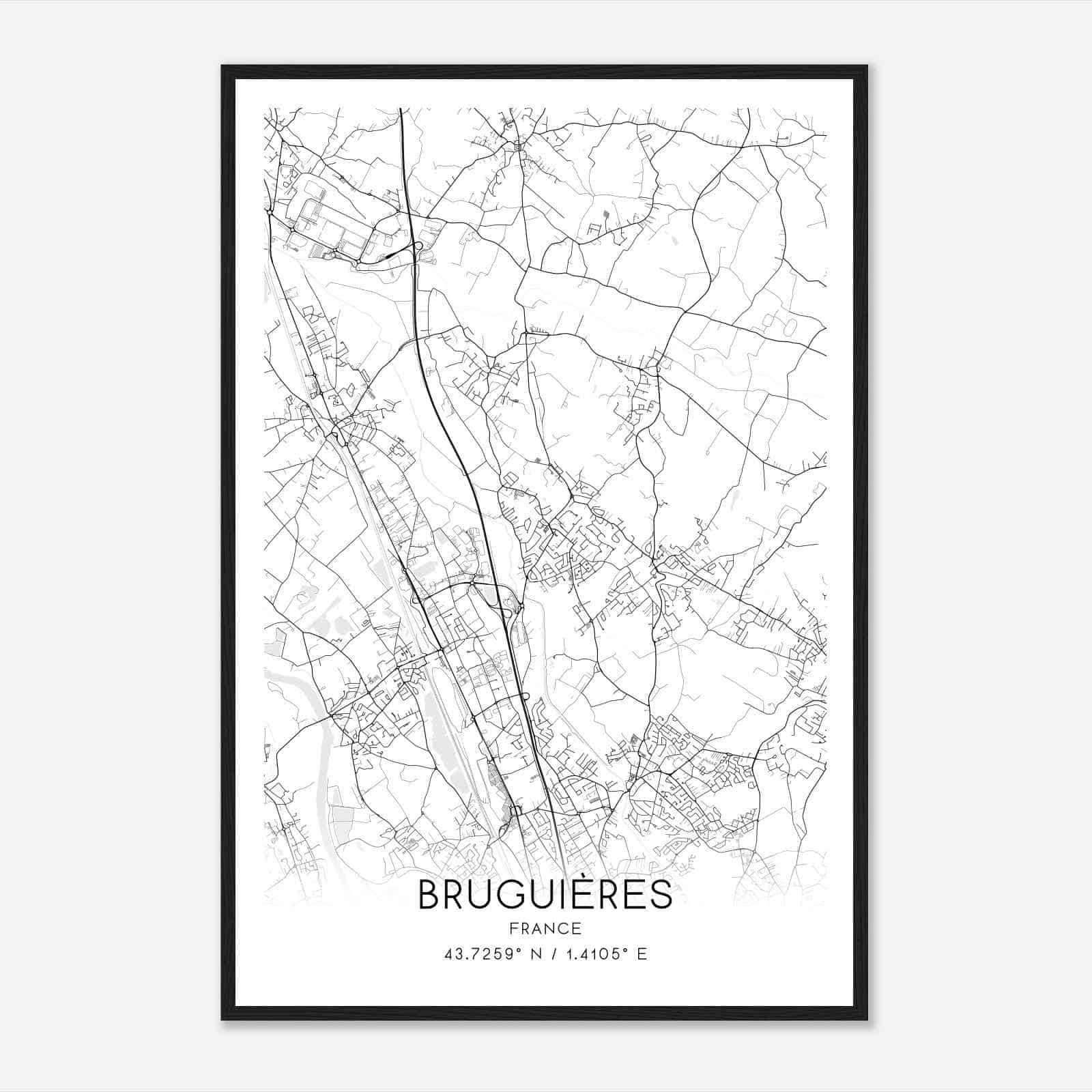 Bruguieres France Map Poster, Modern Home Decor Wall Art Print