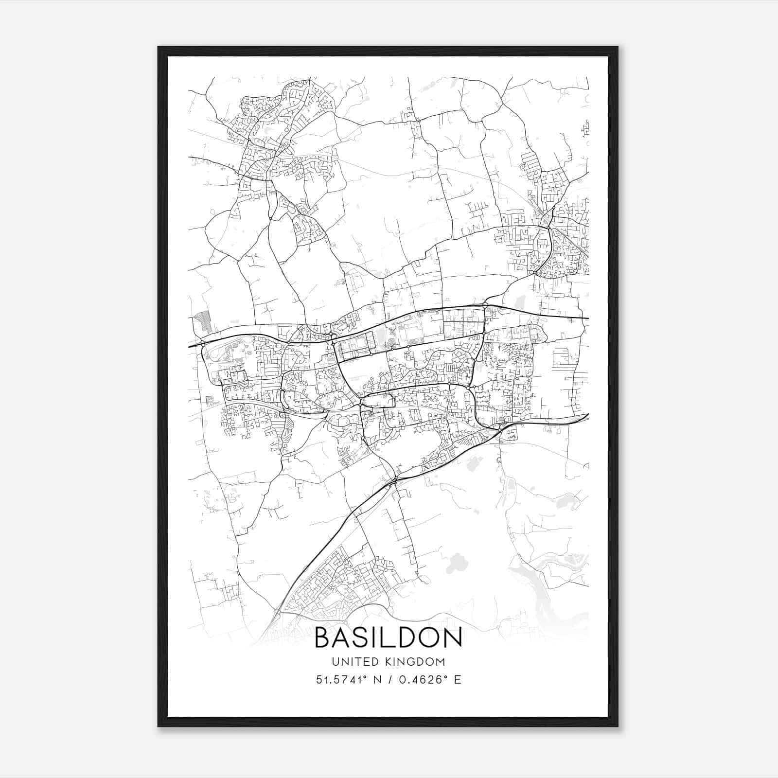 Basildon United Kingdom Map Poster, Modern Home Decor Wall Art Print
