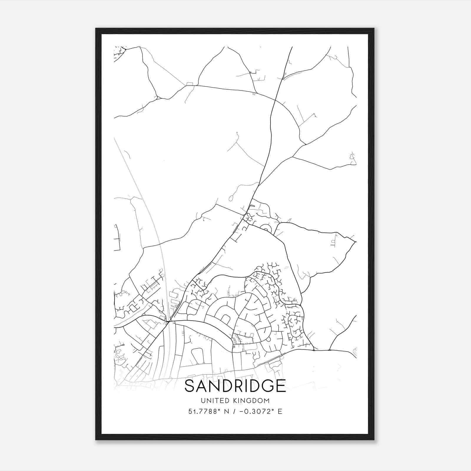 Sandridge United Kingdom Map Poster, Modern Home Decor Wall Art Print