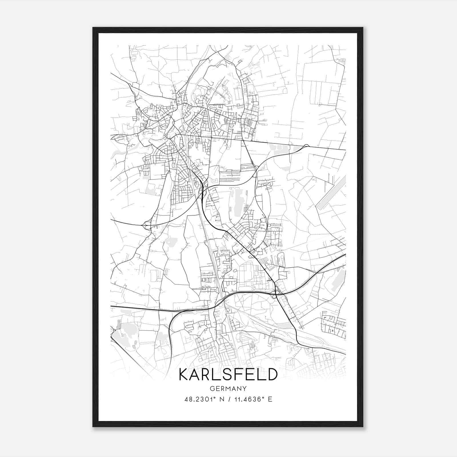 Karlsfeld Germany Map Poster, Modern Home Decor Wall Art Print