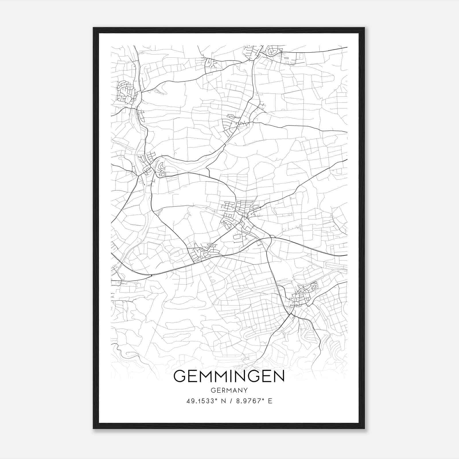 Gemmingen Germany Map Poster, Modern Home Decor Wall Art Print