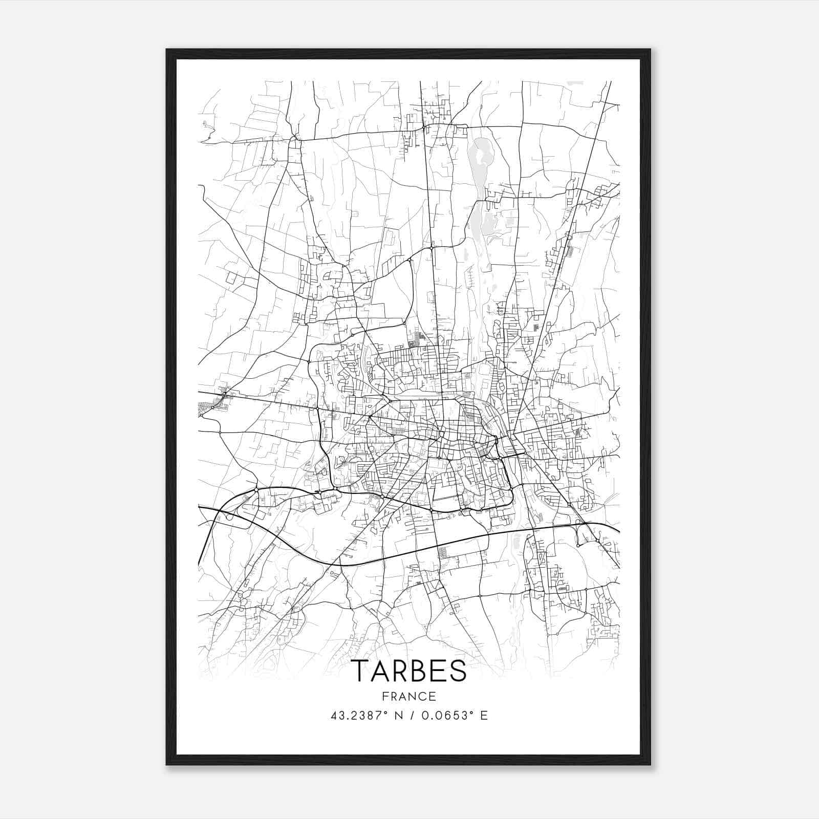 Tarbes France Map Poster, Modern Home Decor Wall Art Print