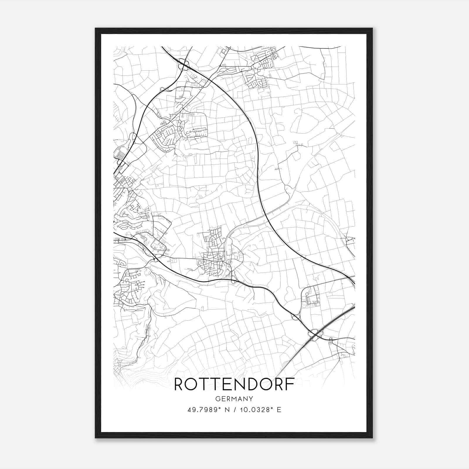 Rottendorf Germany Map Poster, Modern Home Decor Wall Art Print