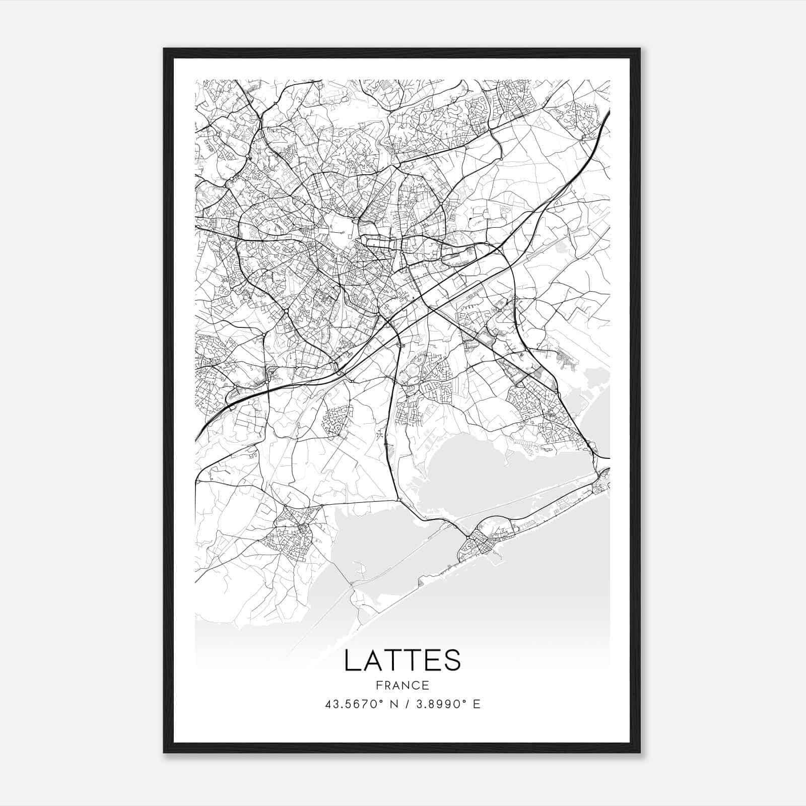 Lattes France Map Poster, Modern Home Decor Wall Art Print