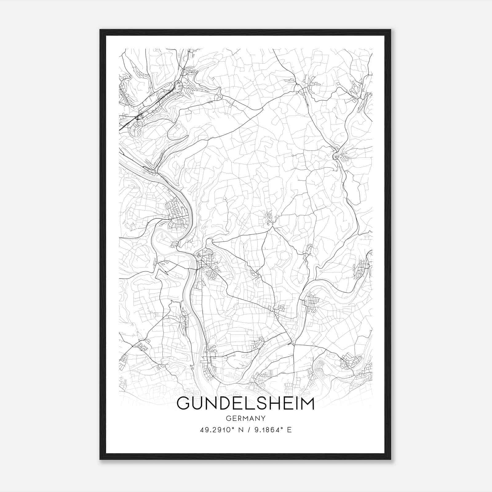Gundelsheim Germany Map Poster, Modern Home Decor Wall Art Print