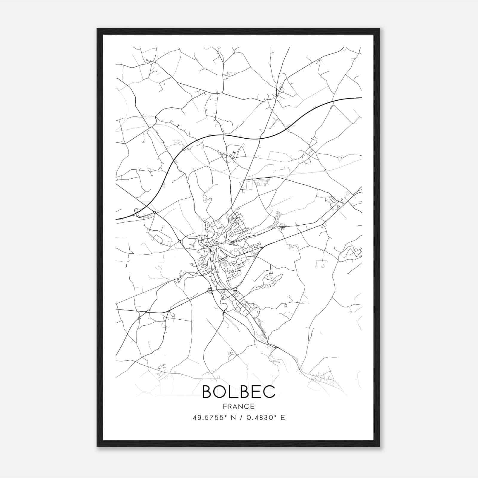 Bolbec France Map Poster, Modern Home Decor Wall Art Print