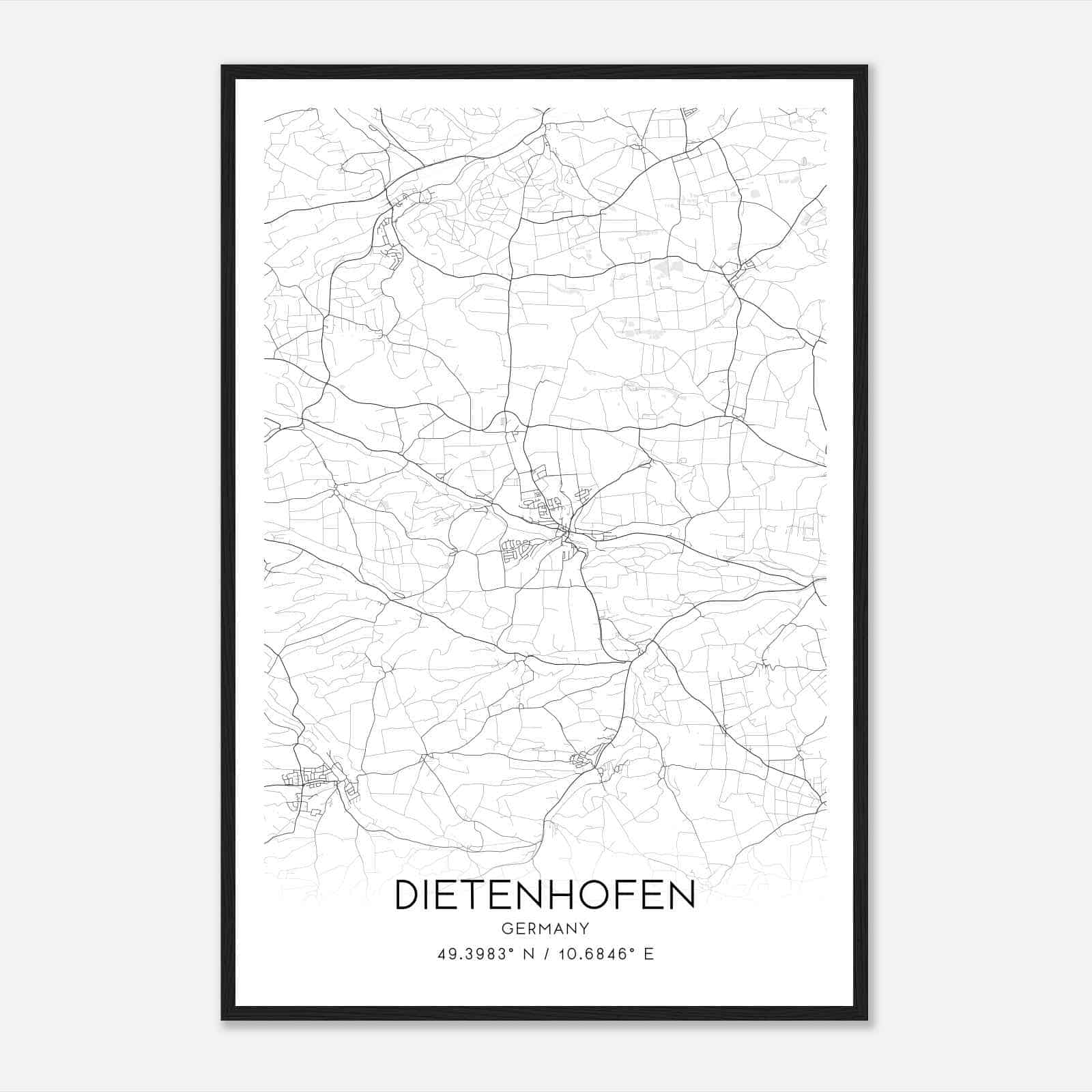 Dietenhofen Germany Map Poster, Modern Home Decor Wall Art Print