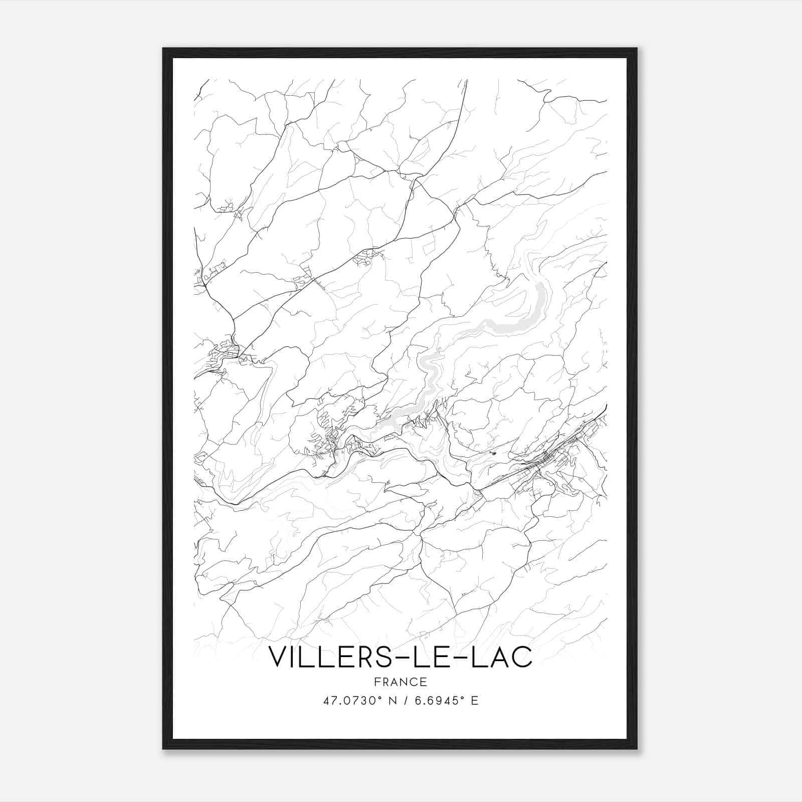 Villers-le-Lac France Map Poster, Modern Home Decor Wall Art Print