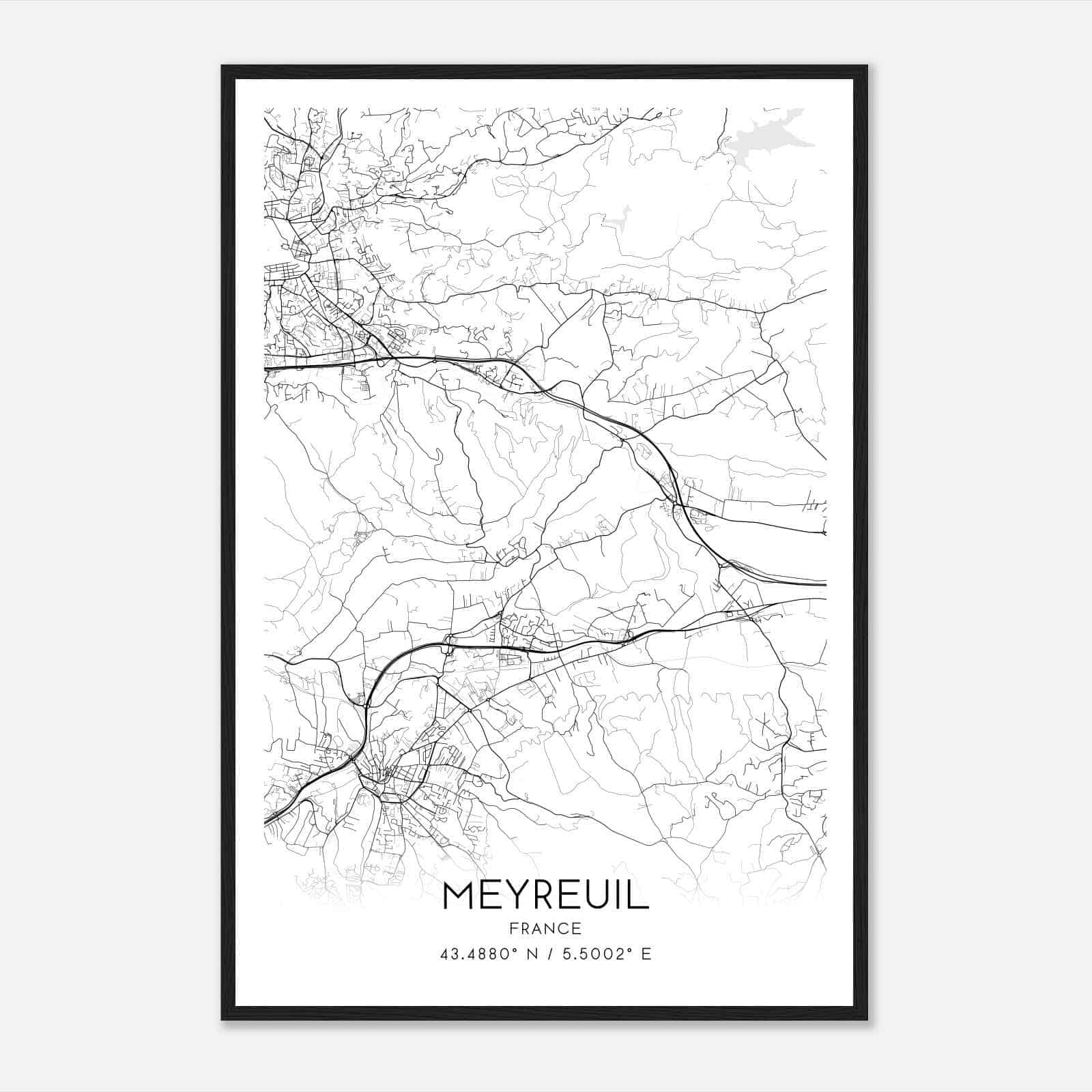 Meyreuil France Map Poster, Modern Home Decor Wall Art Print