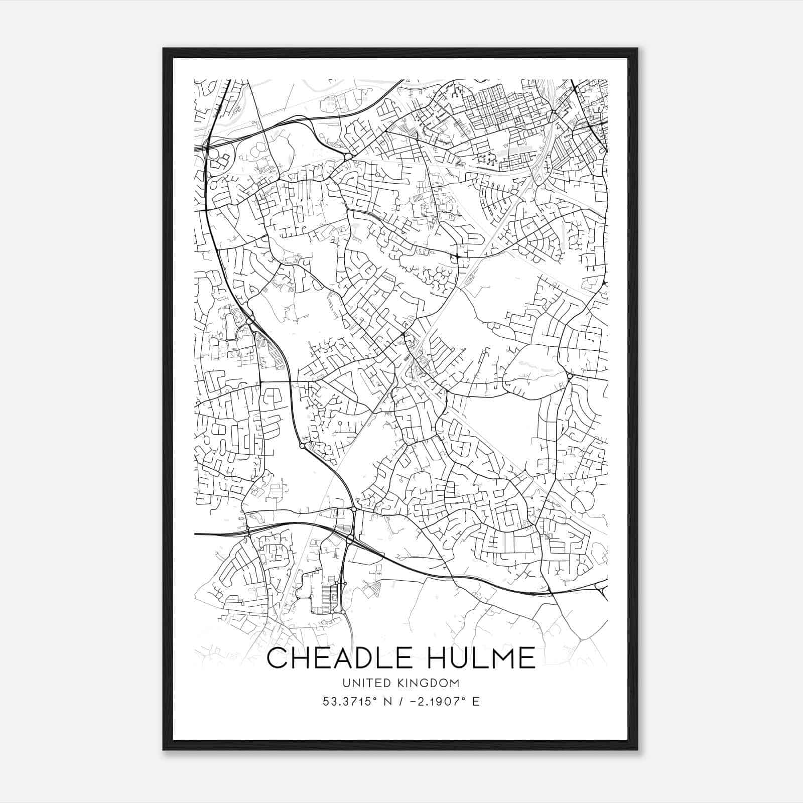 Cheadle Hulme United Kingdom Map Poster, Modern Home Decor Wall Art Print