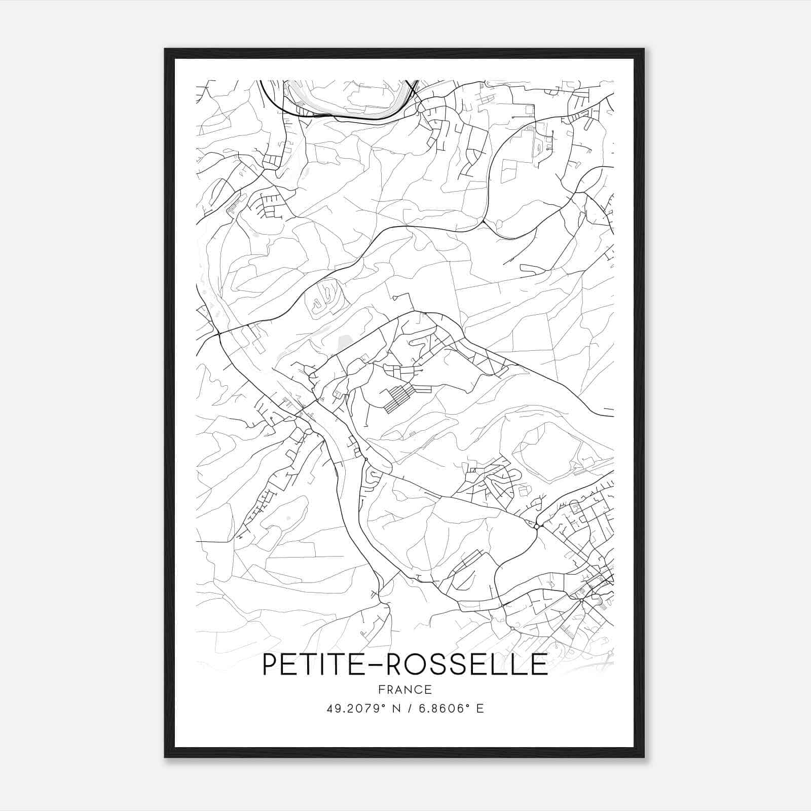 Petite-Rosselle France Map Poster, Modern Home Decor Wall Art Print