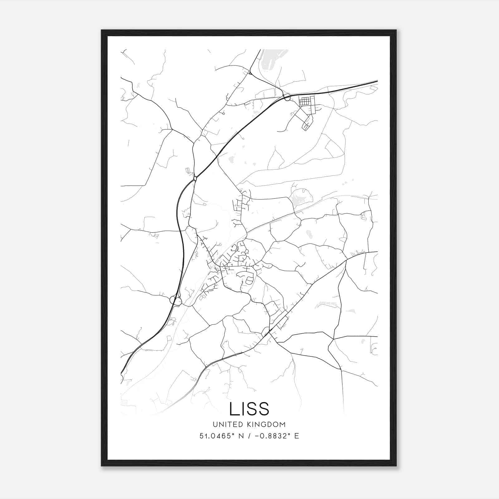 Liss United Kingdom Map Poster, Modern Home Decor Wall Art Print