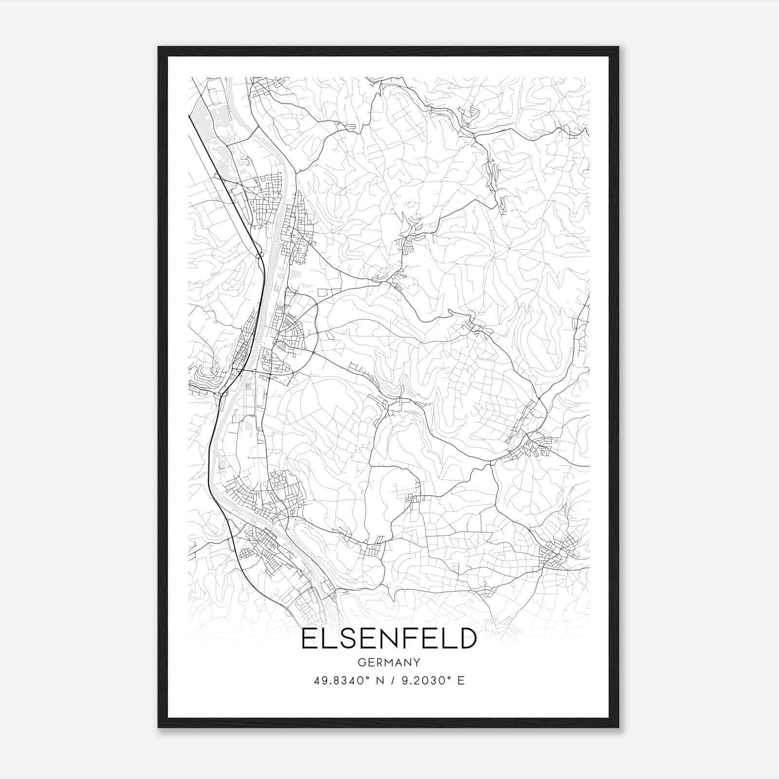 Elsenfeld Germany Map Poster, Modern Home Decor Wall Art Print