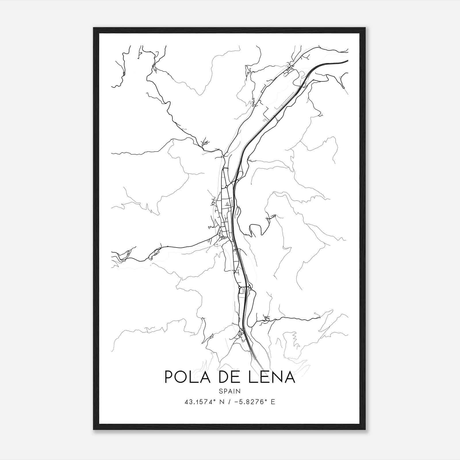 Pola de Lena Spain Map Poster, Modern Home Decor Wall Art Print