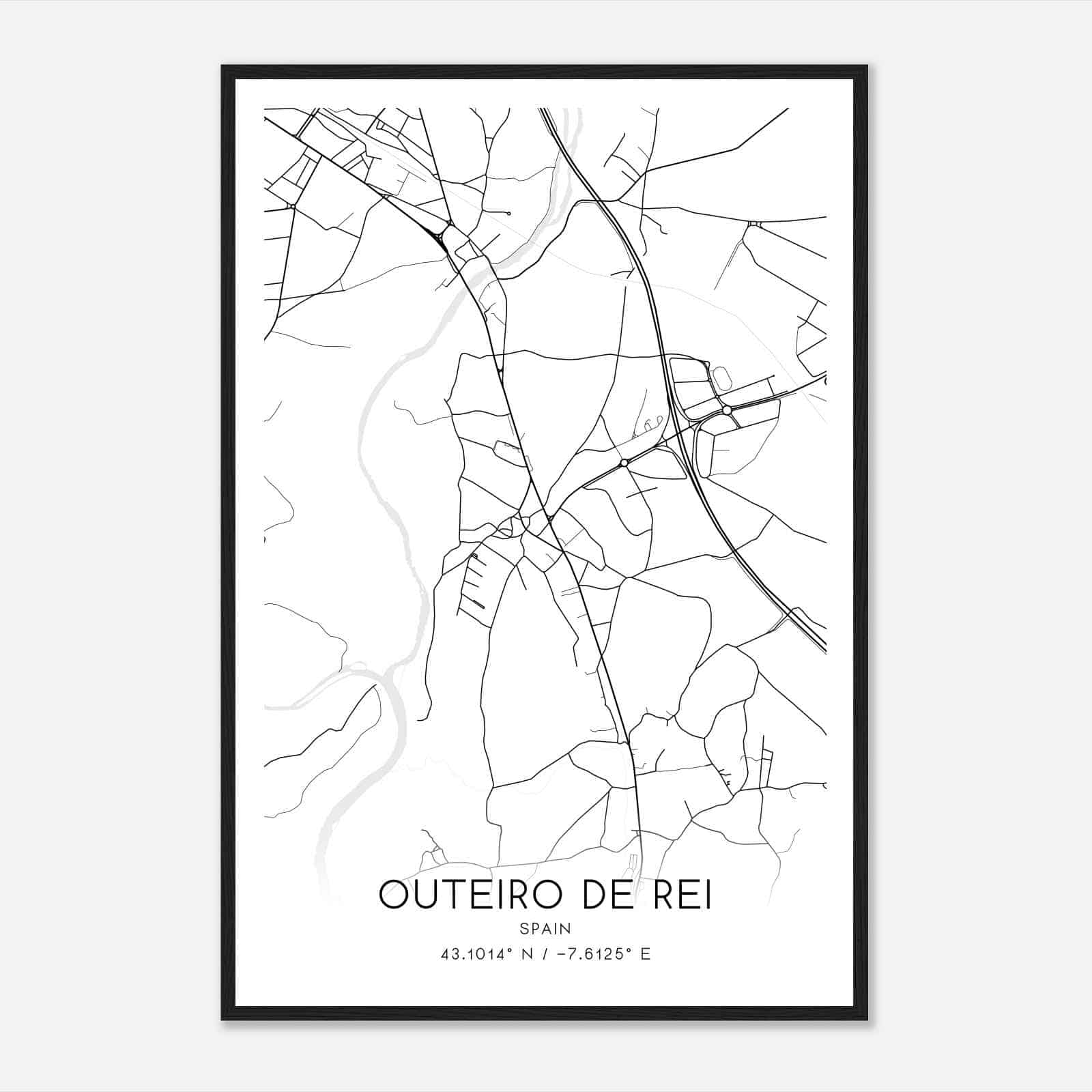 Otero de Rey Spain Map Poster, Modern Home Decor Wall Art Print