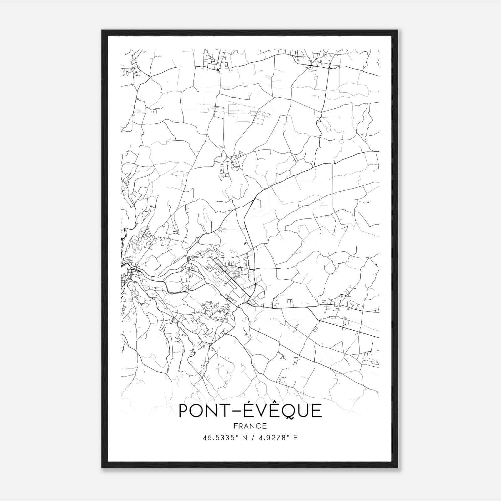 Pont-Eveque France Map Poster, Modern Home Decor Wall Art Print