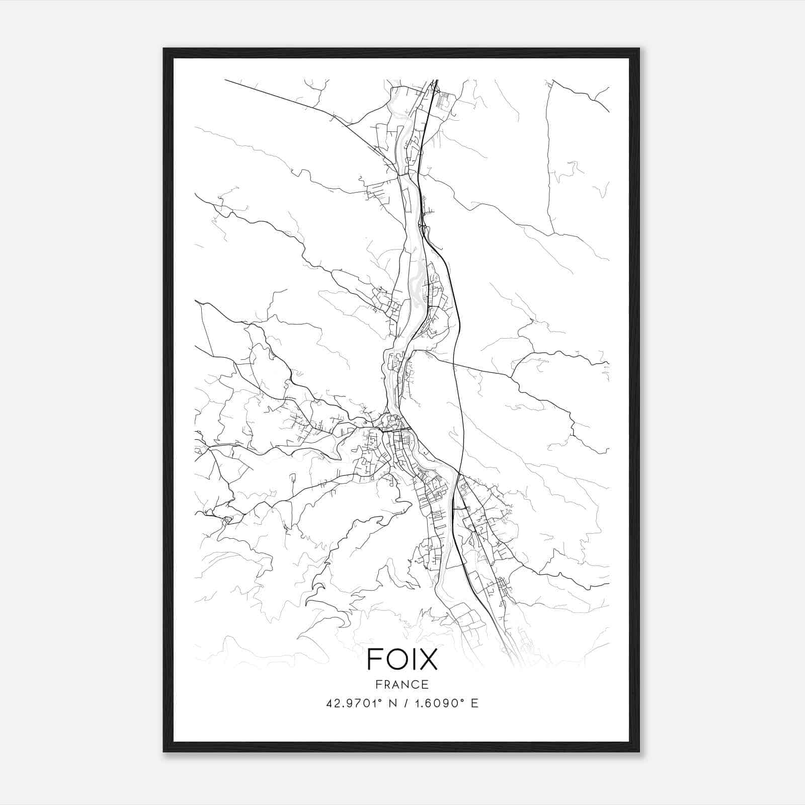 Foix France Map Poster, Modern Home Decor Wall Art Print