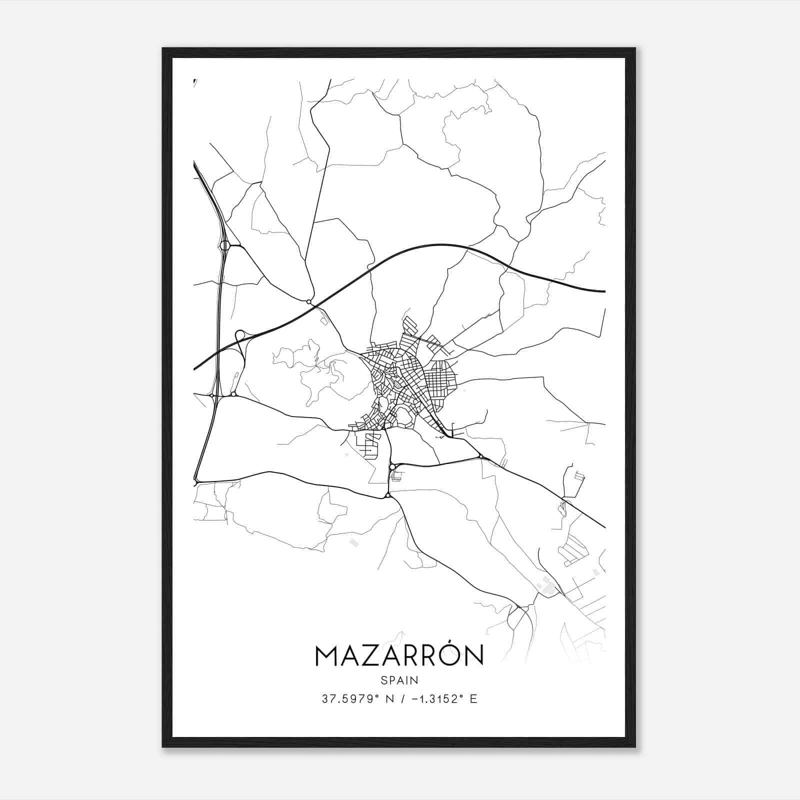 Mazarron Spain Map Poster, Modern Home Decor Wall Art Print
