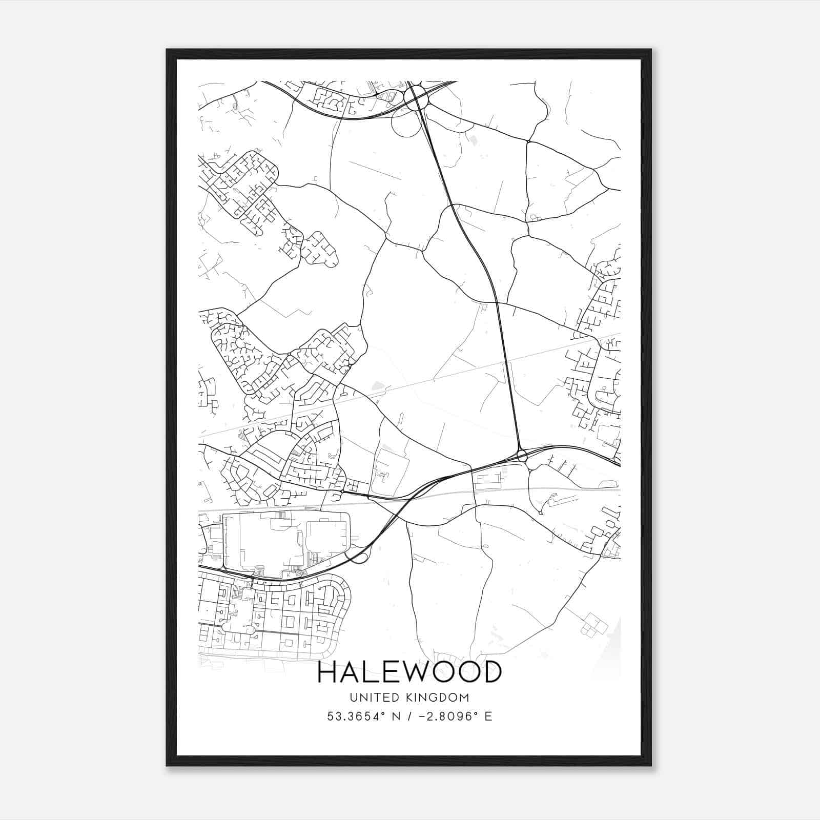 Halewood United Kingdom Map Poster, Modern Home Decor Wall Art Print