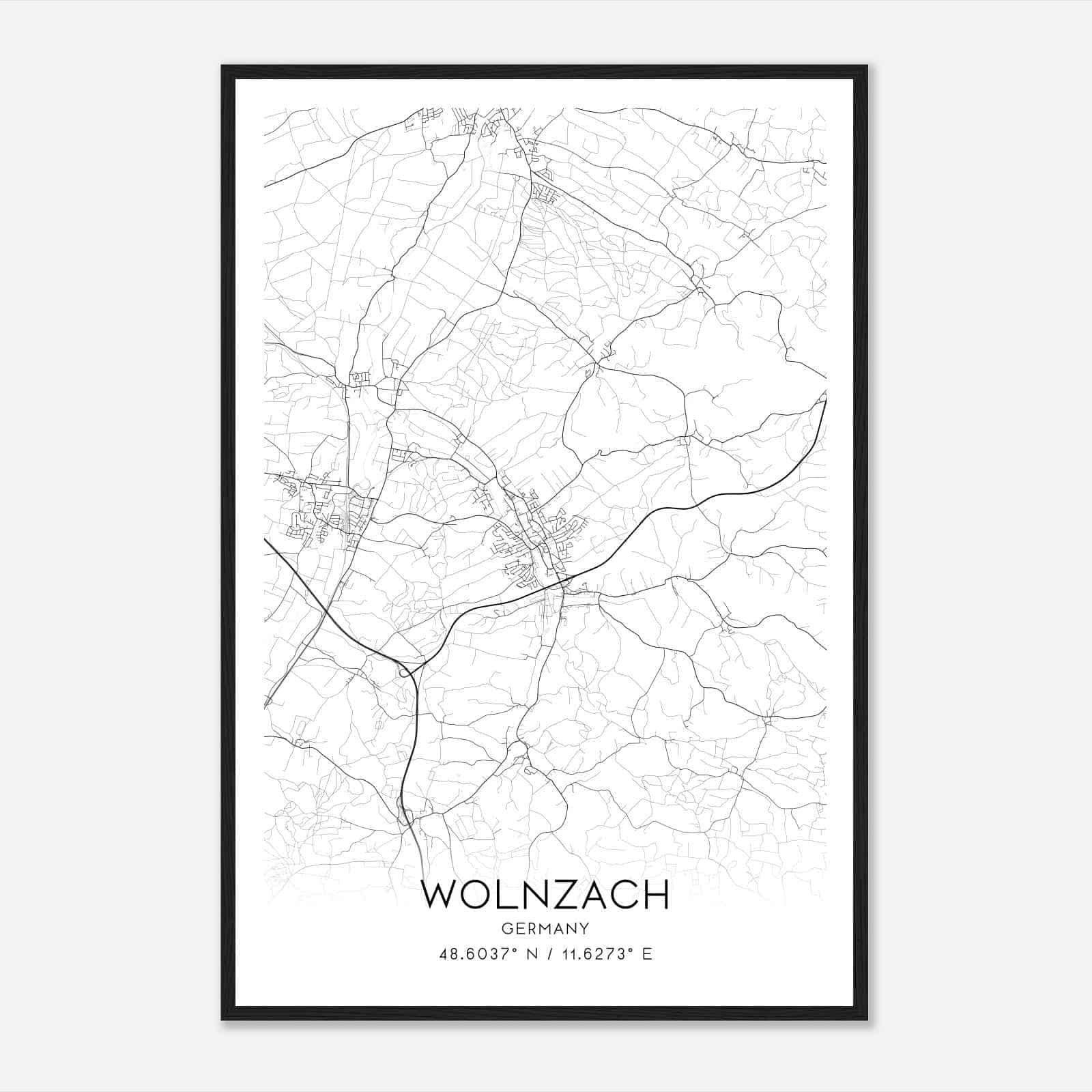 Wolnzach Germany Map Poster, Modern Home Decor Wall Art Print