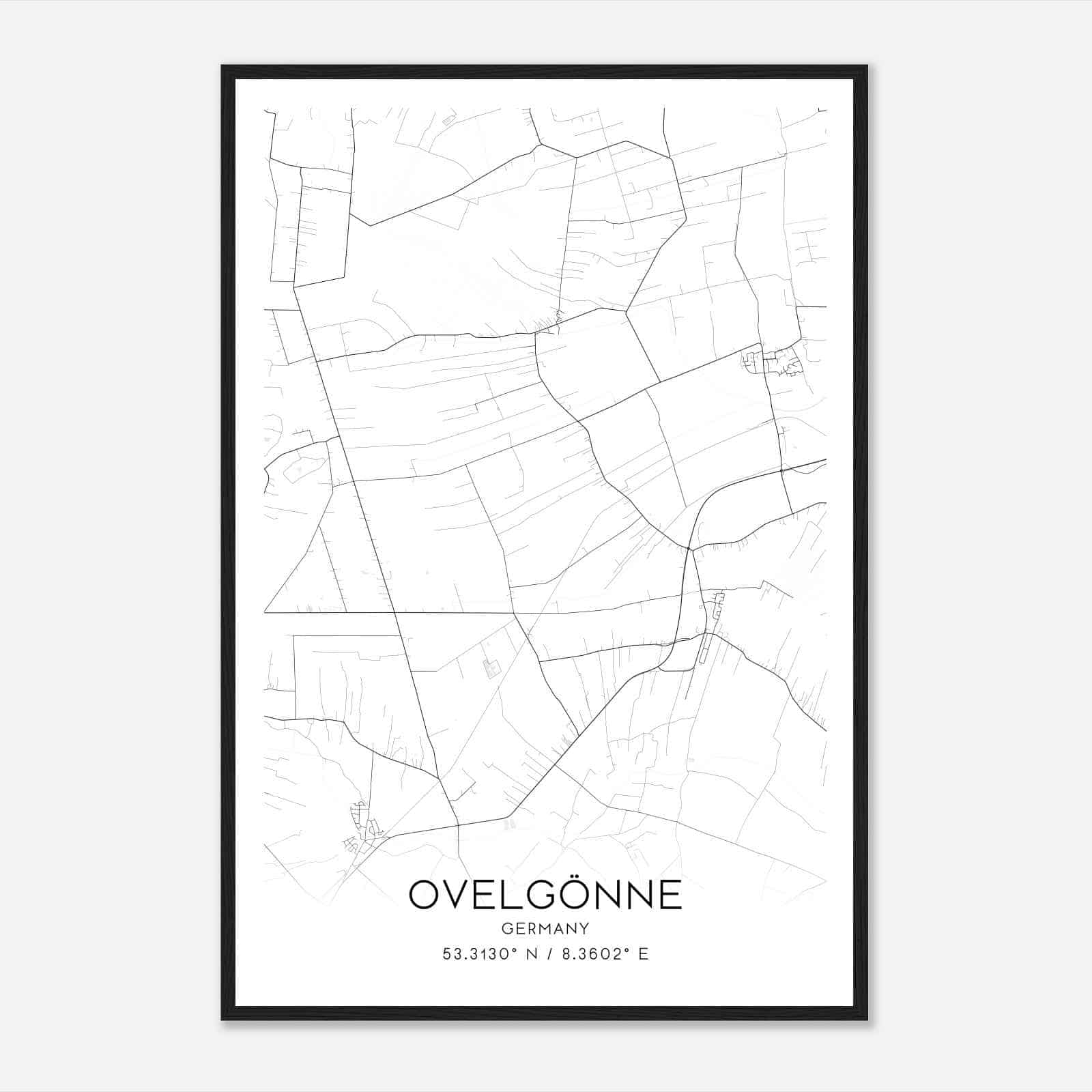 Ovelgonne Germany Map Poster, Modern Home Decor Wall Art Print