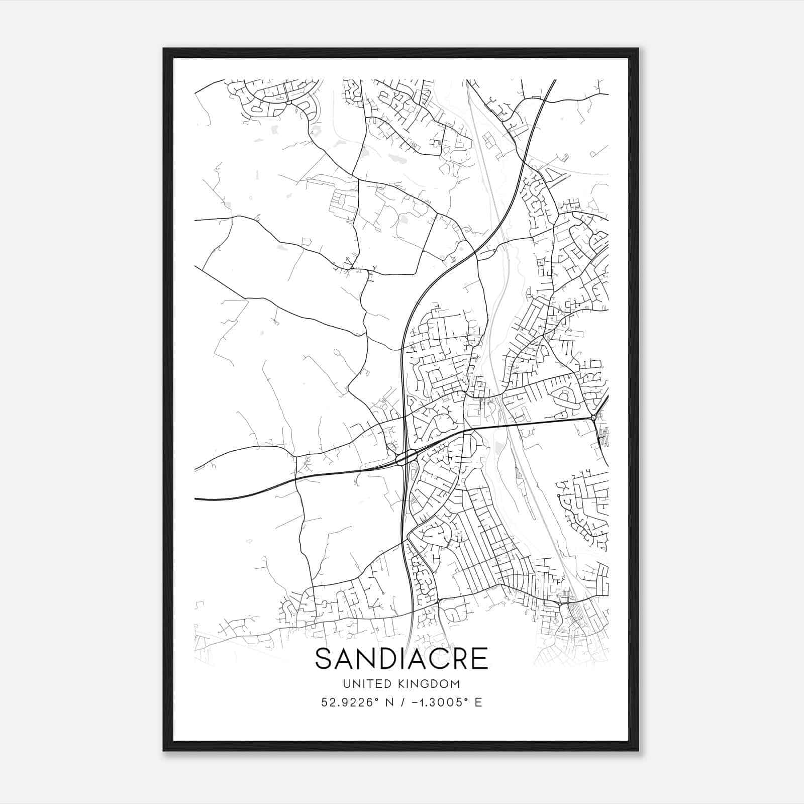 Sandiacre United Kingdom Map Poster, Modern Home Decor Wall Art Print