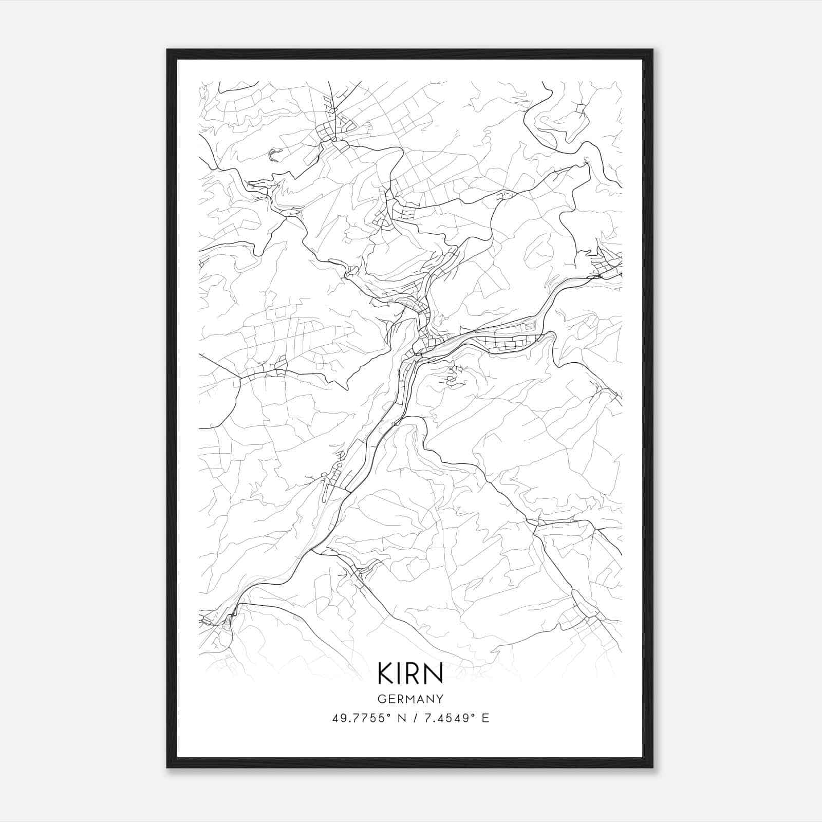 Kirn Germany Map Poster, Modern Home Decor Wall Art Print