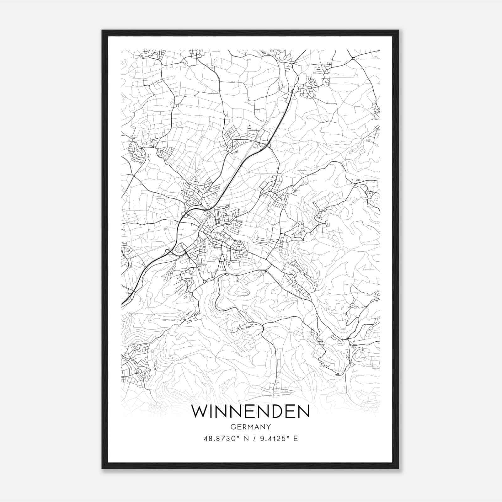 Winnenden Germany Map Poster, Modern Home Decor Wall Art Print Winnenden Germany Map Poster, Modern Home Decor Wall Art Print