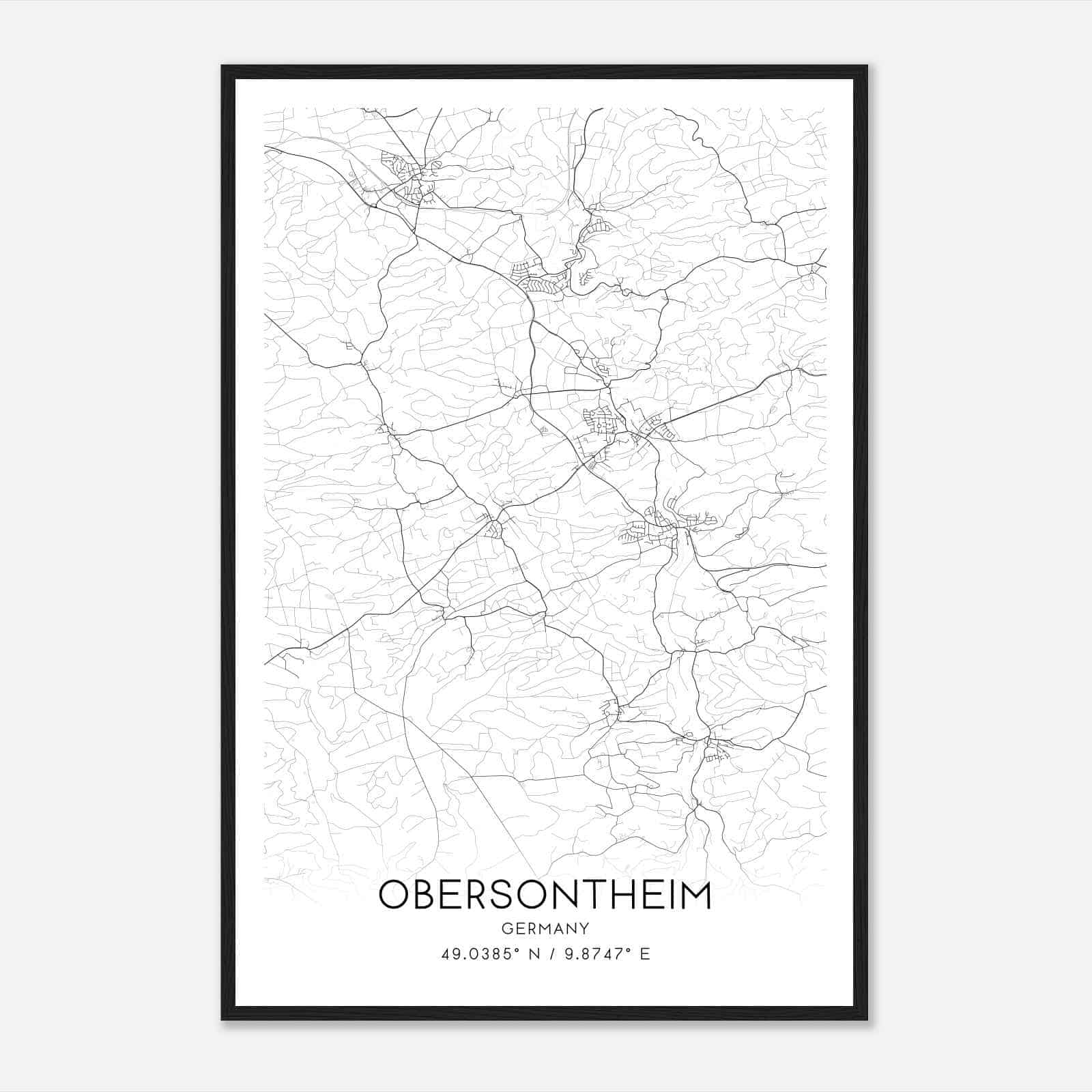 Obersontheim Germany Map Poster, Modern Home Decor Wall Art Print
