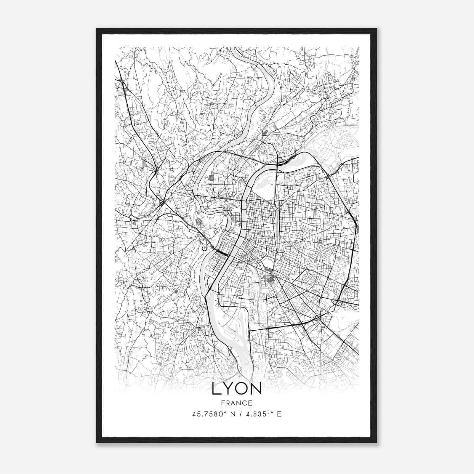 Lyon France Map Poster, Modern Home Decor Wall Art Print