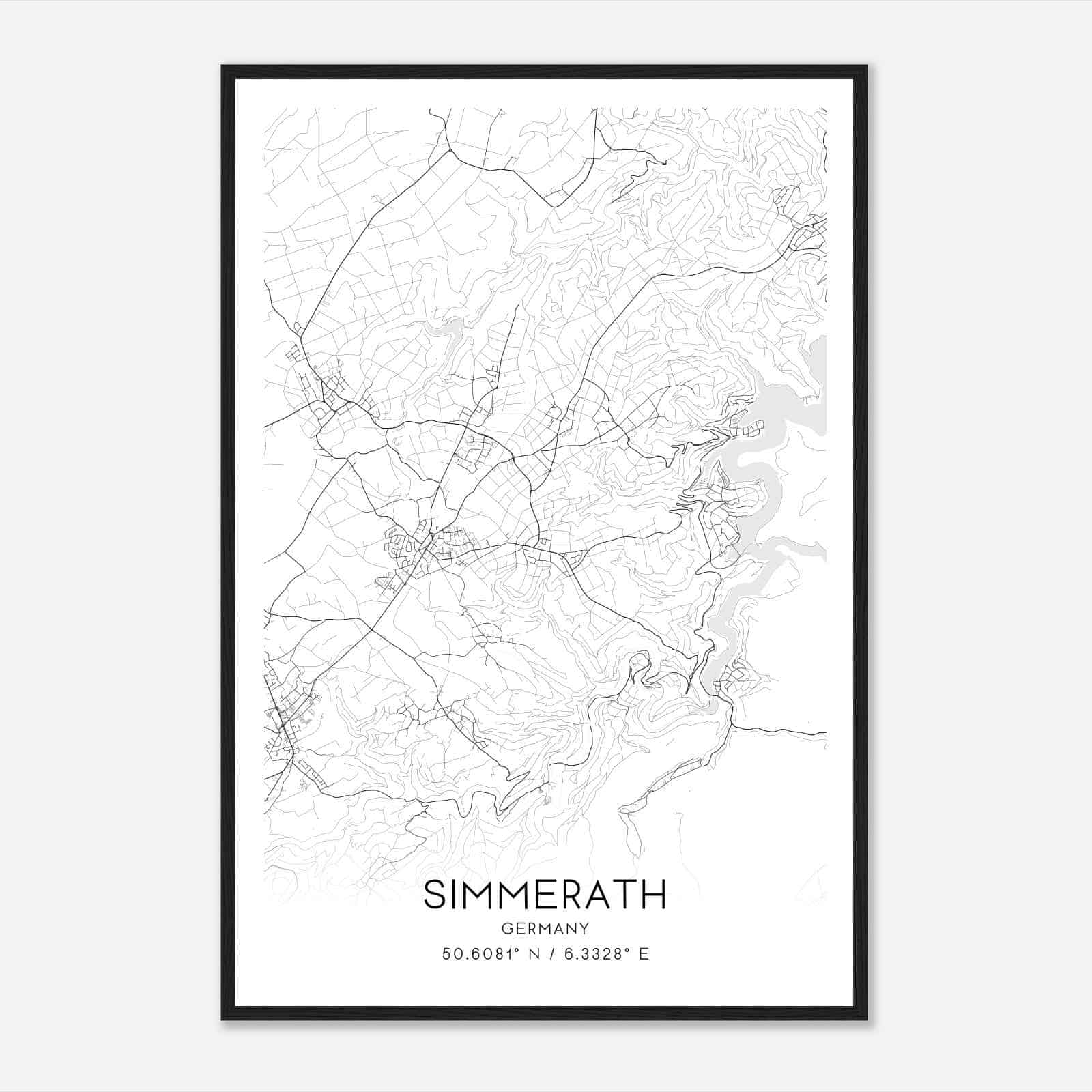 Simmerath Germany Map Poster, Modern Home Decor Wall Art Print