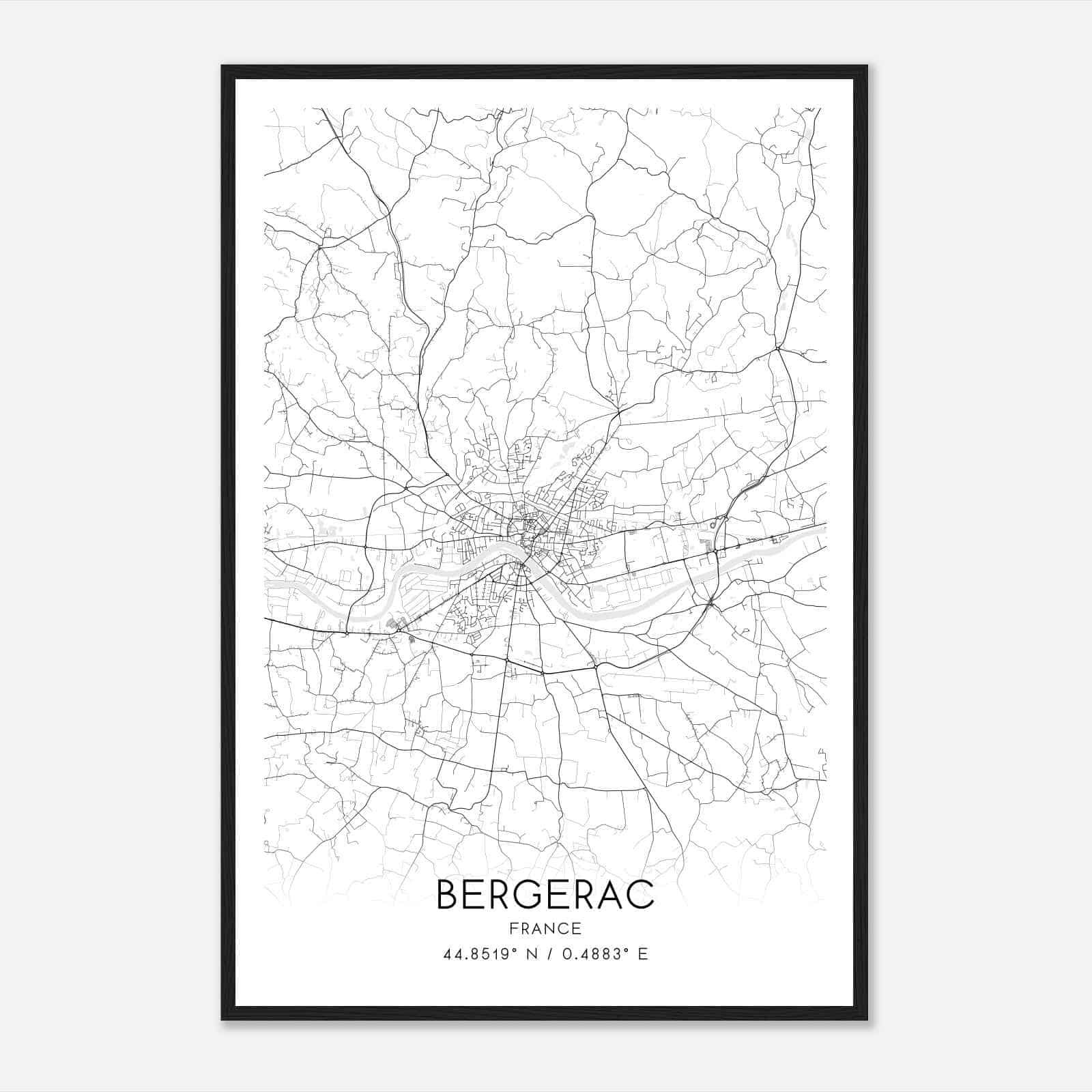 Bergerac France Map Poster, Modern Home Decor Wall Art Print