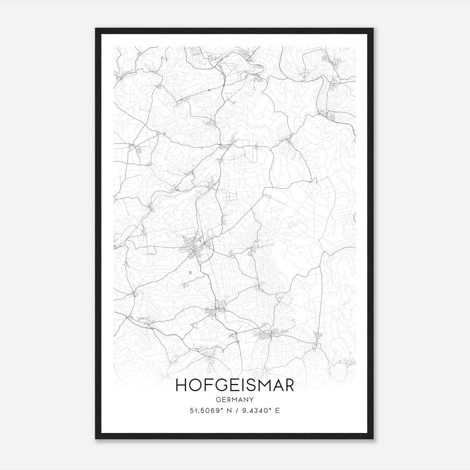 Hofgeismar Germany Map Poster, Modern Home Decor Wall Art Print