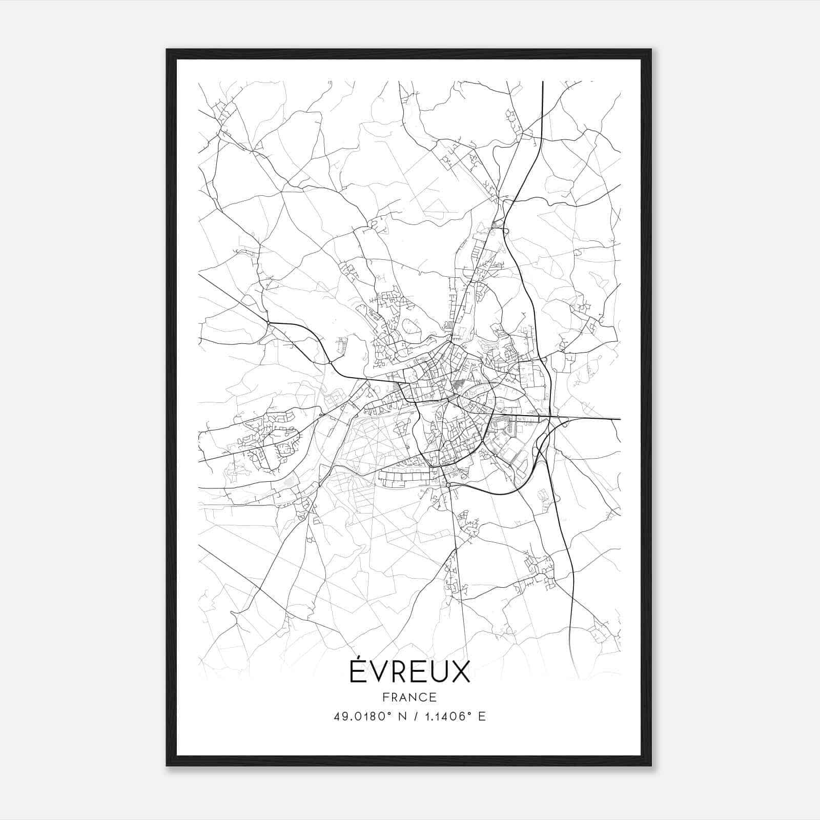 Evreux France Map Poster, Modern Home Decor Wall Art Print