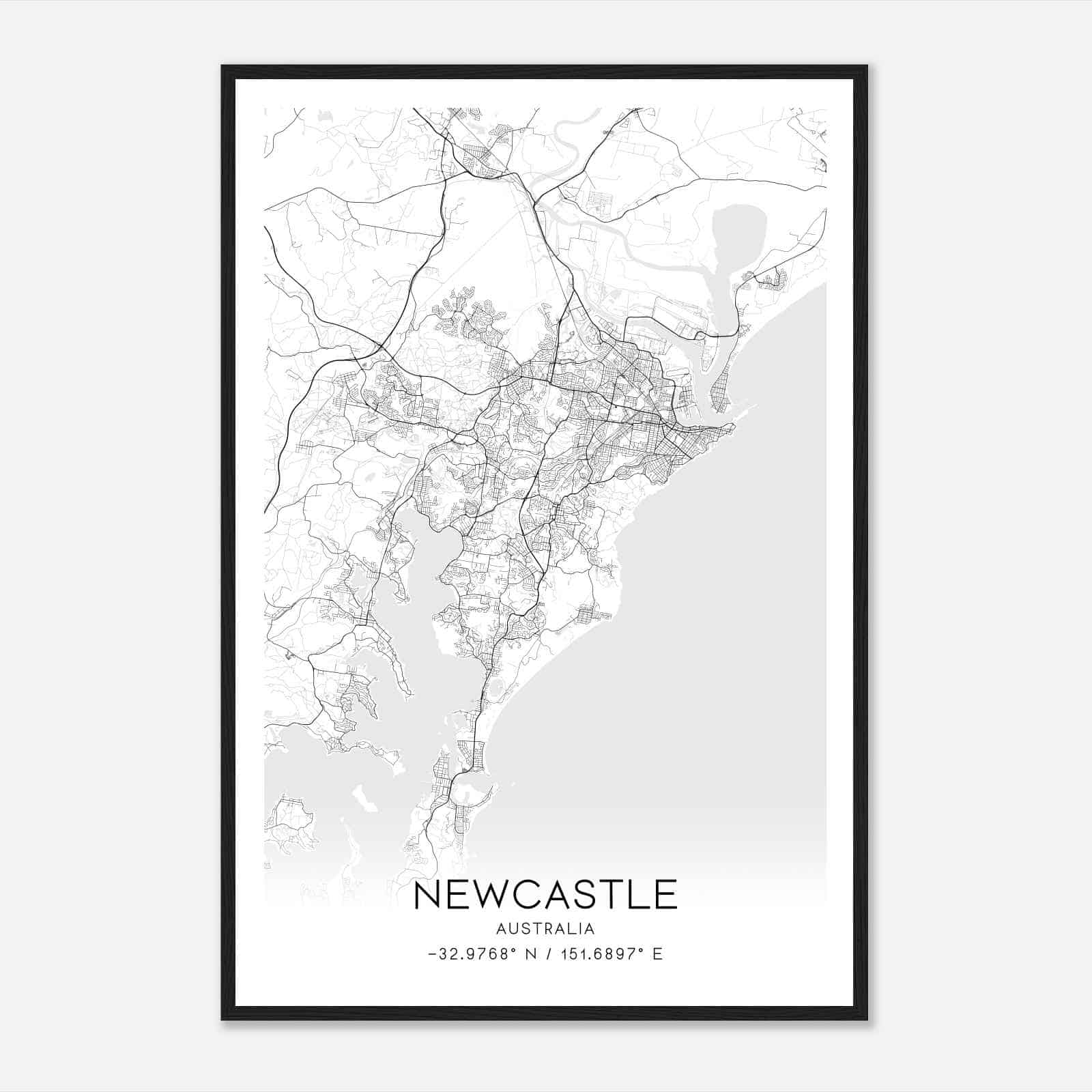 Newcastle Australia Map Poster, Modern Home Decor Wall Art Print